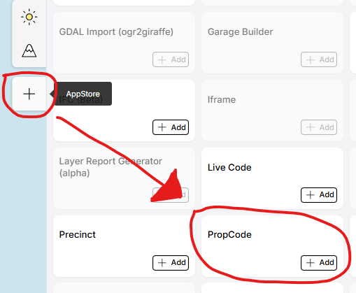 Adding the PropCode app from the Giraffe AppStore