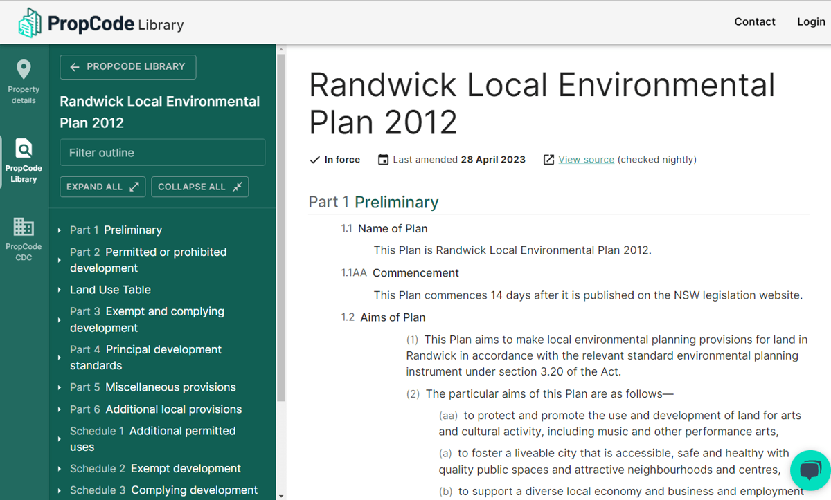PropCode Library — reading a NSW Local Environmental Plan with clause navigation